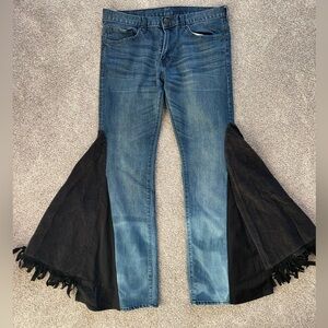 Womens The Morgan Factory Blue Jeans with Black Flare Detail- Size 32